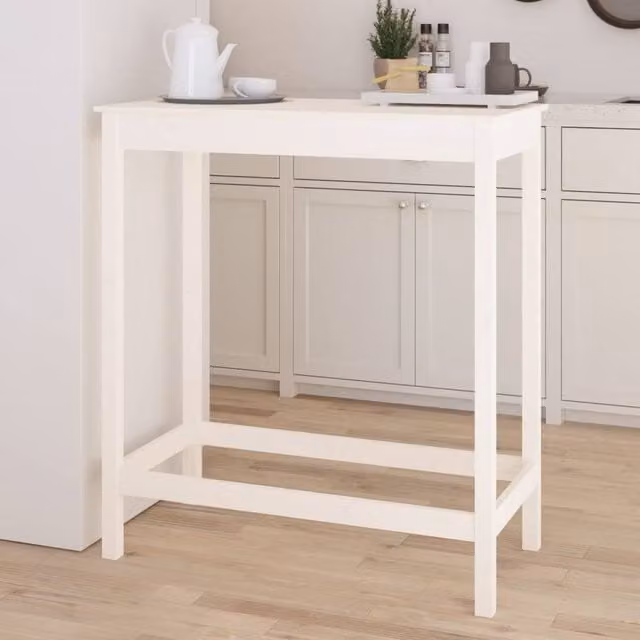 Berkfield Home Beautiful Bar Table in White Solid Wood Pine, W/D/H: 100 x 50 x 110 cm