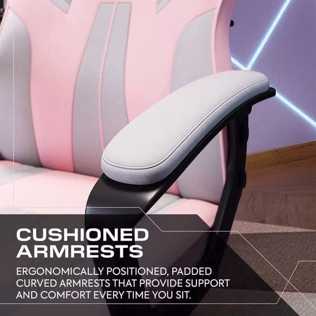 X Rocker Tempest Ergonomic Gaming Chair in Grey and Pink with Synthetic Leather and Armrests