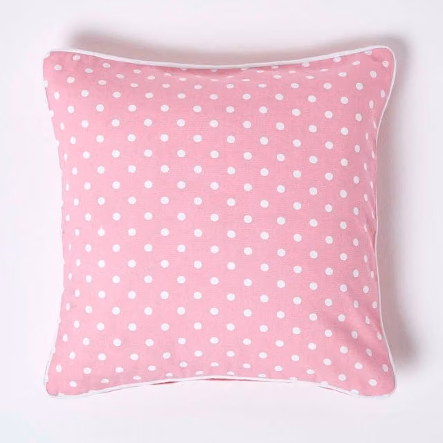 Homescapes Pink Dotted Cotton Square Cushion Cover, 45 x 45 cm