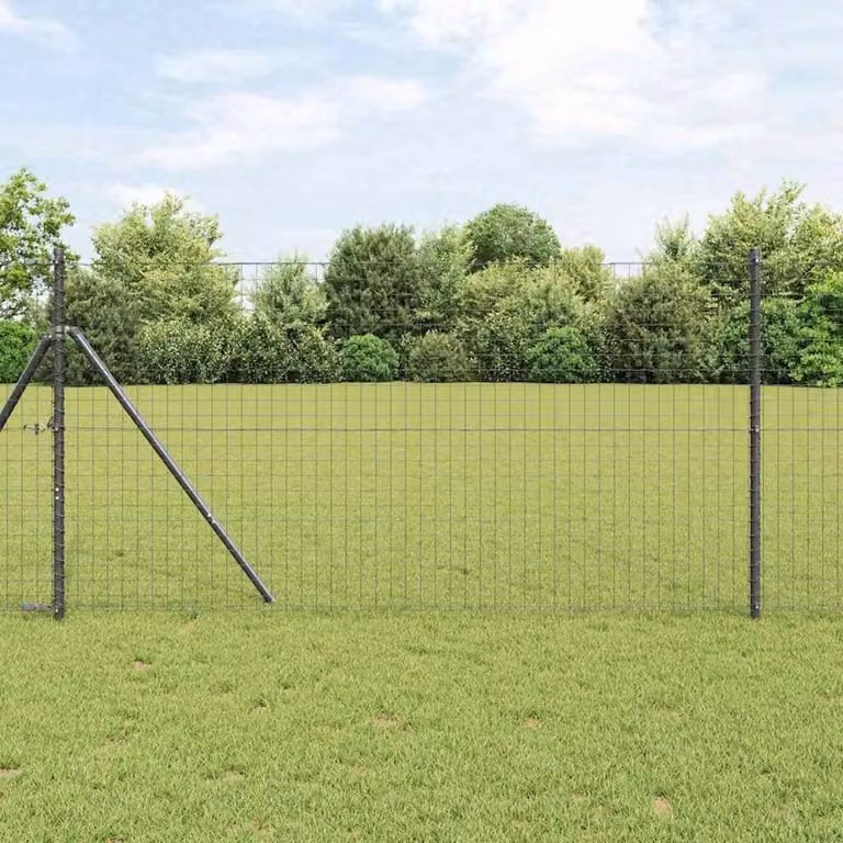 Berkfield Home Set of 13 Round Grey Galvanised Steel and Plastic Fence Posts, Height: 150 cm