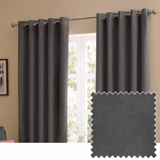Make It A Home Set of 2 Velvet Blackout Eyelet Curtains, Charcoal Grey, Width: 229 cm, Height: 168 cm