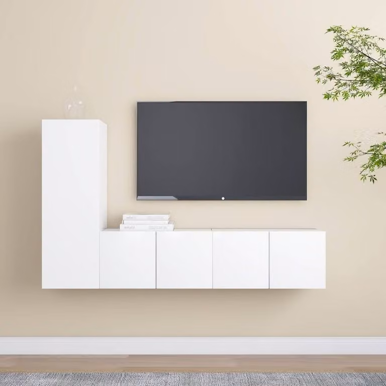Berkfield Home Practical 3 Piece White MDF TV Cabinet Set W/D/H: 90 x 30 x 30.5 cm
