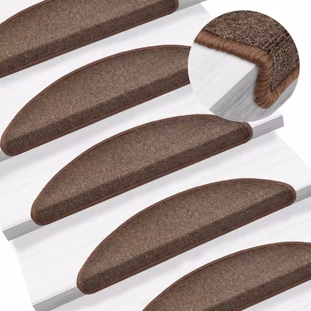 Berkfield Home Self-Adhesive Carpet Stair Treads, 15 Pieces, Brown, W: 56 cm, D: 17 cm, H: 3 cm