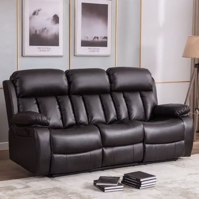 More4Homes Chester 3 Seater Manual High Back Bonded Leather Recliner Sofa in Brown