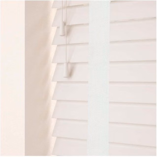 NewEdgeBlinds 50mm Real Wood Venetian Blind with Tapes, White, W: 105 cm, H: 120 cm
