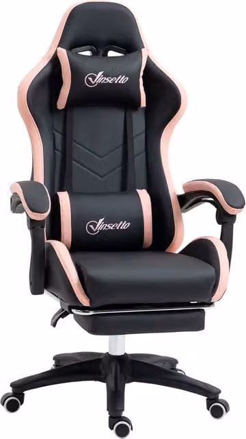 Rolipo Black PU Leather Gaming Chair with Headrest, Footrest and 360 Degree Swivel