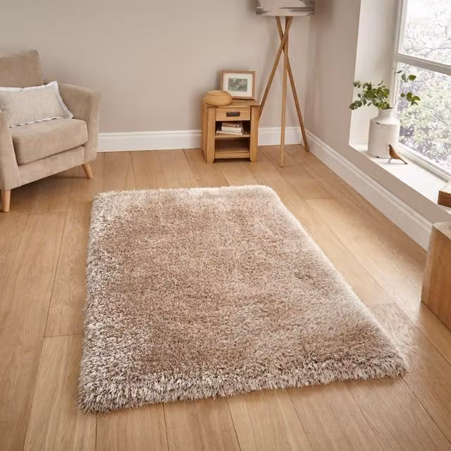 The Rug Shop UK Handmade Modern Shaggy Area Rug in Beige, W: 200 cm, D: 290 cm