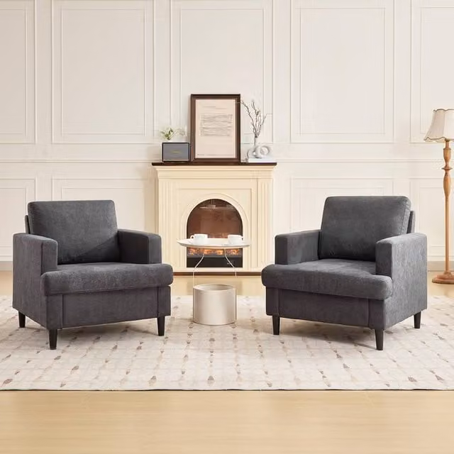 London Boutique Set of 2 Grey Upholstered Mid-Century Tub Armchairs