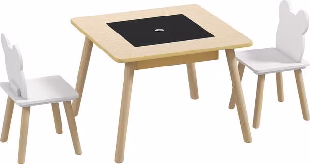 AIYAPLAY 3-Piece Kids Table and Chairs Set with Convertible Desk and Storage Grid in White