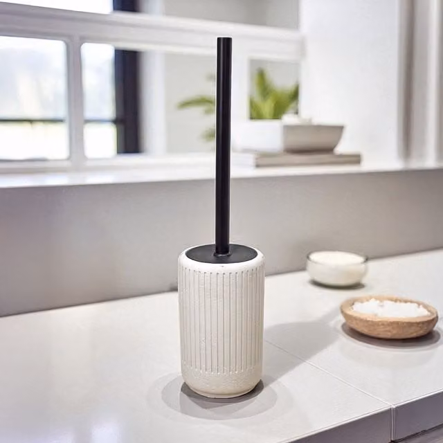 Showerdrape Alexandria Concrete Toilet Brush and Holder in Beige