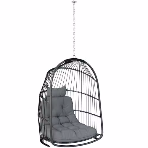 Outsunny Rattan Egg Chair Swivel Lounge Swing Chair in Grey