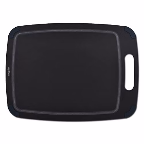 Zyliss Large Rectangular Kitchen Chopping Board in Black, Made from Recycled Wood Fibre with Non-Slip Feet and Groove