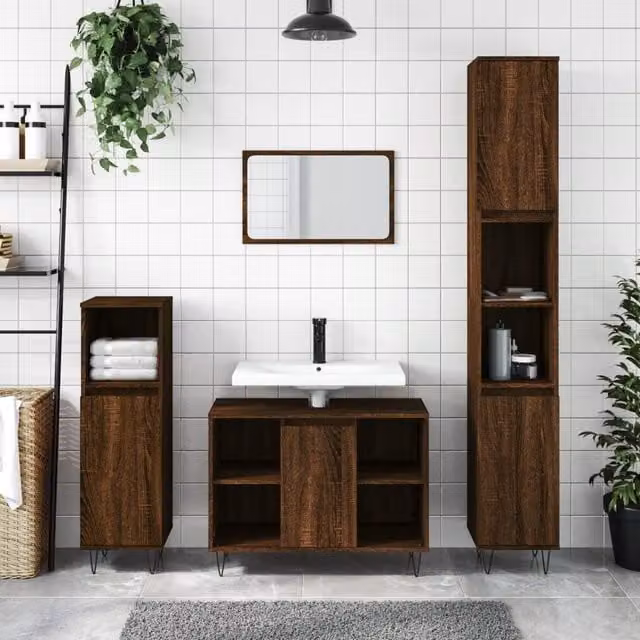 Berkfield Home Brown Oak Bathroom Cabinet W/D/H: 30 x 30 x 100 cm