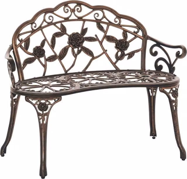 Outsunny Cast Aluminium Garden Bench in Bronze Finish, Weatherproof Outdoor Patio Loveseat with Armrests