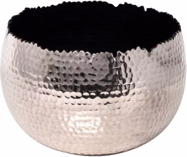 Lemon Pavilion Furniture and Decor Hammered Metal Round Tabletop Bowl Planter in Silver, W19 x D19 x H14 cm