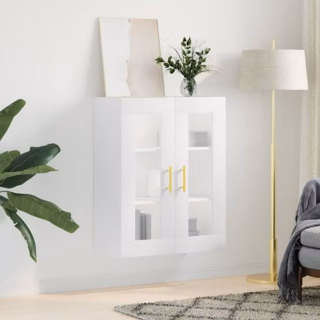 Berkfield Home White Wall Mounted Cabinet with Glass Doors W/D/H: 69.5 x 34 x 90 cm