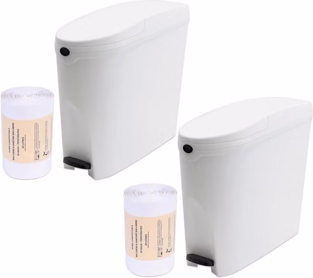 ProKleen White Plastic Pedal Sanitary Bin with Liners, 4 Pack