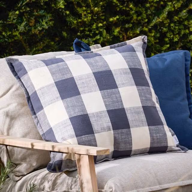 Make It A Home Chesil Check Blue Cotton Square Outdoor Cushion