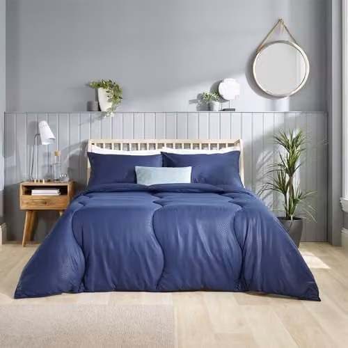Slumberdown Coverless Herringbone Duvet and Pillowcase Set, Blue, W/D/H: 225 x 220 cm, 9 Tog