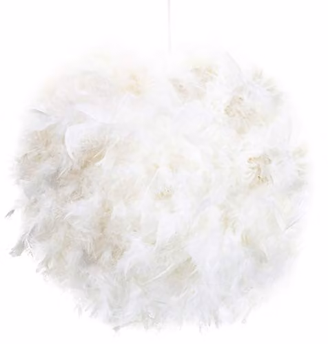 Happy Homewares Modern White Real Feather Decorated Round Pendant Light Shade, Diameter: 40 cm