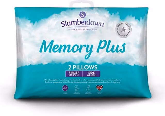 Slumberdown 2 Pack Memory Foam Plus Firm Support Pillows in White