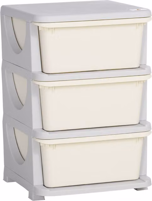 HOMCOM 3-Tier White Toy Storage Box with Removable Plastic Bins for Childrens Bedrooms and Playrooms