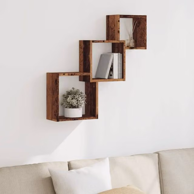 Berkfield Home Wall Cube Shelves in Old Wood Brown, W/D/H: 68 x 15 x 68 cm