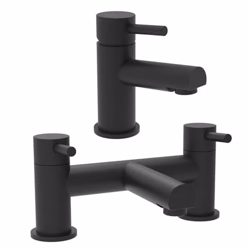 Nes Home Single Lever Basin Mixer Tap and Bath Filler Mixer Tap Set in Matt Black
