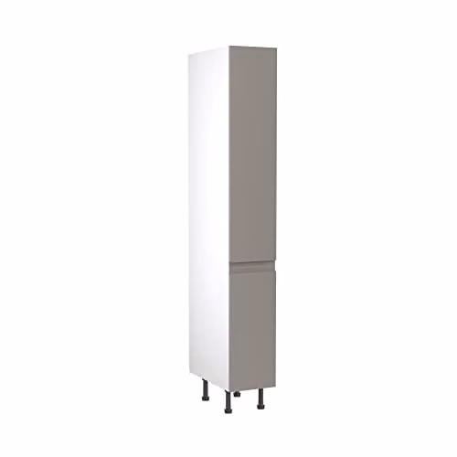 Kitchen Kit Flatpack Tall Larder Unit with J-Pull Doors in Dust Grey Gloss, W: 30 cm, H: 212 cm