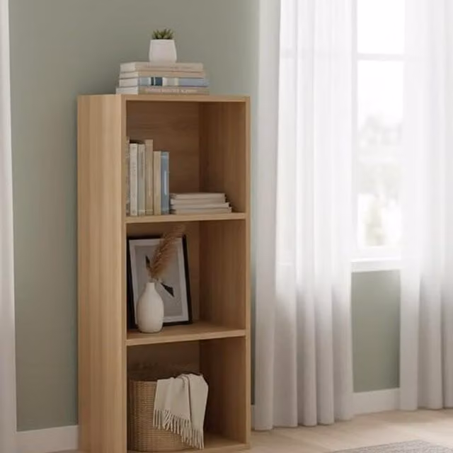 DEENZ 3-Tier Oak Wooden Cube Bookcase and Display Organiser, W: 80 cm, D: 30.5 cm, H: 24 cm