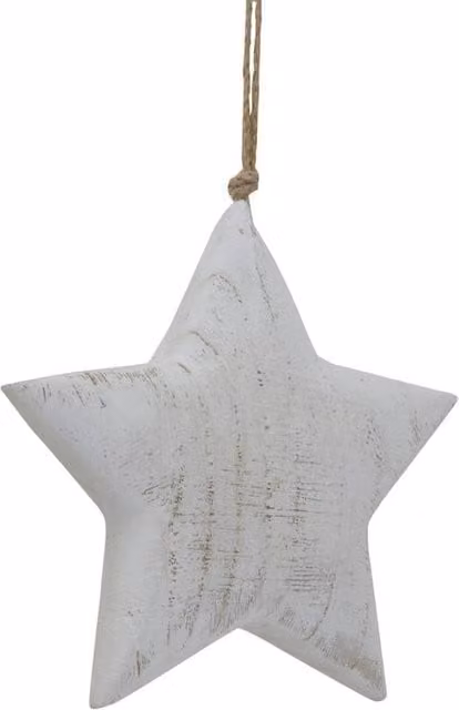 Lemon Pavilion Furniture and Decor Large Whitewashed Rustic Hanging Star in White, W: 18 cm, H: 19 cm, D: 5 cm