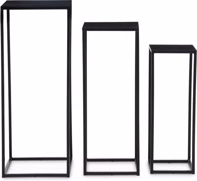 Orsina Nest of 3 Square Marble Top Side Tables with Black Powder Coated Metal Frames