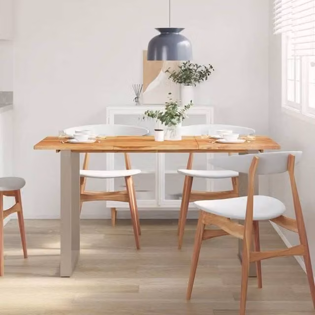 Berkfield Home Sturdy Rectangular Dining Table in Brown Solid Acacia Wood with Silver Sled Base, W/D/H: 140 x 70 x 76 cm