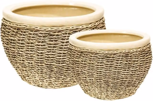 Lemon Pavilion Furniture and Decor Nested Seagrass Pot Covers, Set of 2, Beige and Sand