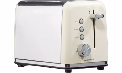 Daewoo Kensington 2 Slice Toaster in Cream and Stainless Steel with 810W Power and Cable Storage
