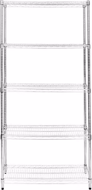 Kukoo Silver Metal Wire Racking with Adjustable Shelves, W/D/H: 90 x 45 x 180 cm