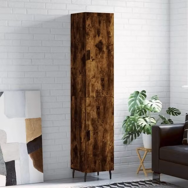 Berkfield Home Smoked Oak Highboard in Brown, W/D/H: 34.5 x 34.0 x 180.0 cm