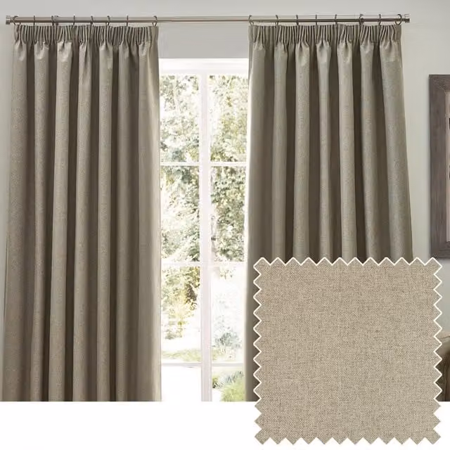 Make It A Home Natural Blackout Pencil Pleat Curtains, Thermal Insulating, Height: 229 cm