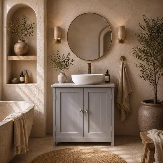 Wyld Haus Seseha Grey Under Sink Vanity Cupboard with Hinged Double Doors and Internal Shelves