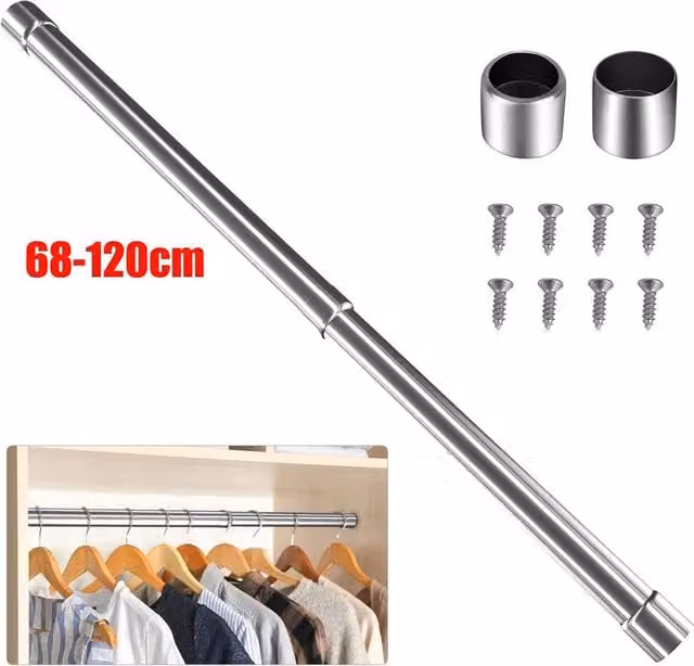 Kelvenix Extendable Stainless Steel Hanging Rail in Silver, Width: 68-120 cm