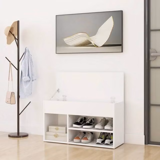 Berkfield Home White MDF Shoe Bench with Back Panel, W/D/H: 80 x 30 x 45 cm