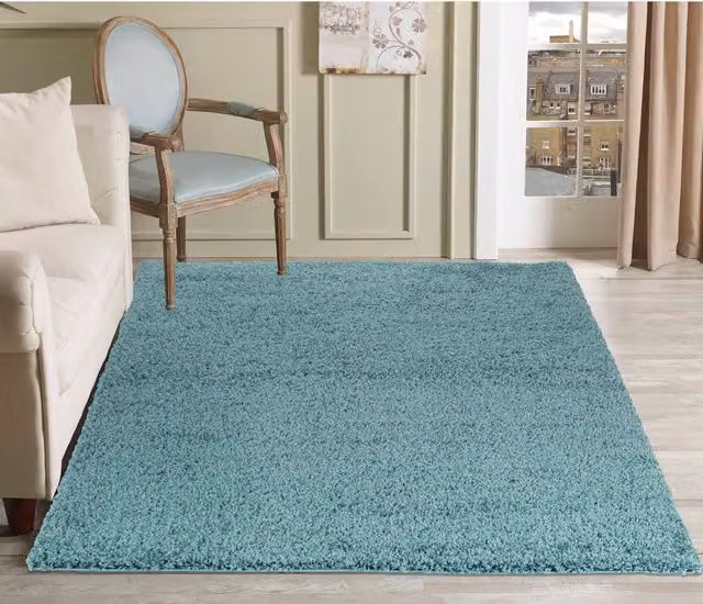 Desire Rugs Plain Shaggy Area Rug in Blue, W: 160 cm x L: 230 cm
