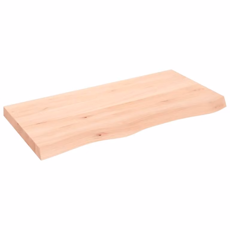 Berkfield Home Wall Mounted Oak Shelf in Natural Untreated Solid Wood, W: 100 cm, D: 50 cm, H: 2-6 cm