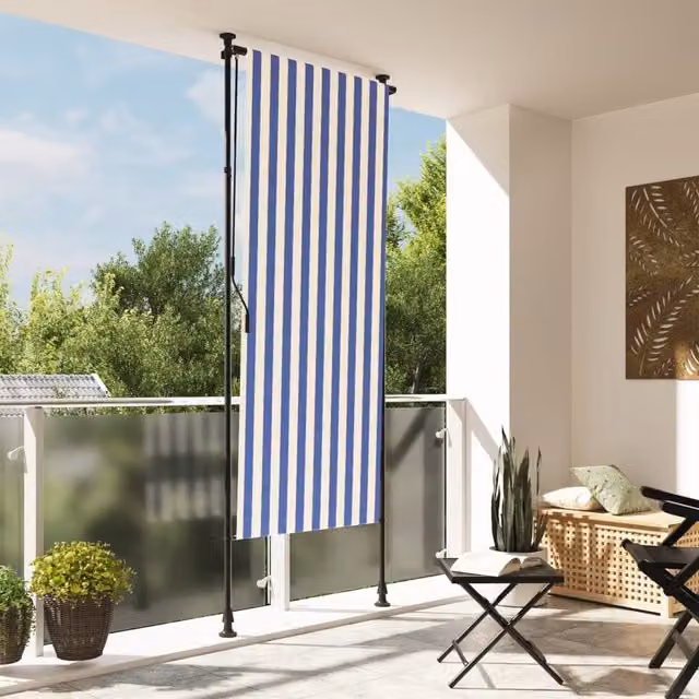 Berkfield Home Outdoor Roller Blind in Blue and White, W/H: 120 x 270 cm