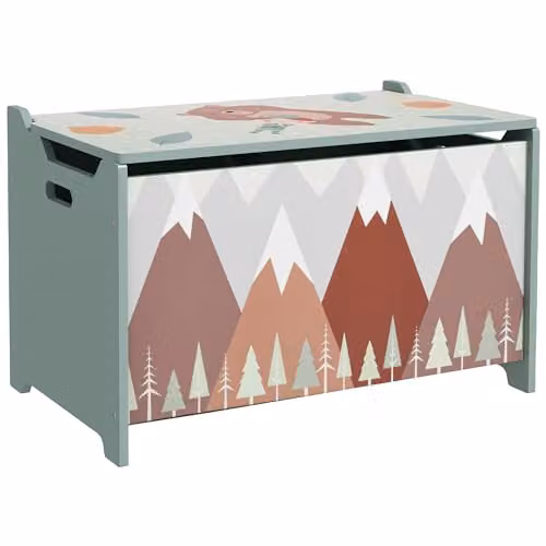 ZONEKIZ Childrens Toy Box with Soft Close Lid and Castors, Green Floral Design