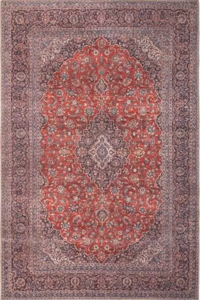 Kukoon Beige and Red Distressed Abstract Vintage Rug, Non-Slip and Washable, W: 80 cm, L: 300 cm