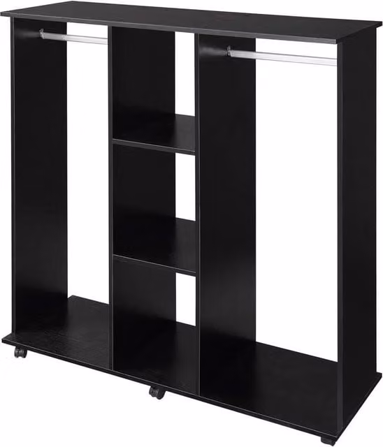 KORVIXA Mobile Double Open Wardrobe with Clothes Hanging Rail in Black, W/D/H: 100 x 100 x 100 cm