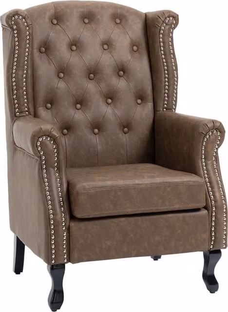 HOMCOM Brown Chesterfield-style Wingback Accent Chair with Synthetic Leather and Solid Wood Frame