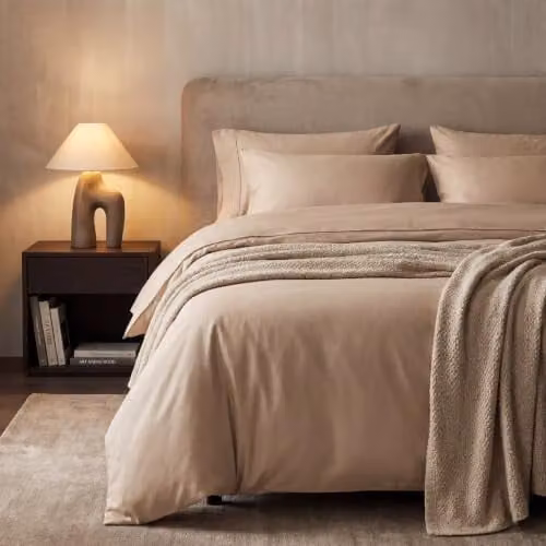 Bedable Single Cotton Mako Sateen Deep Fitted Sheet, Beige, W: 90 cm, D: 200 cm, H: 36 cm