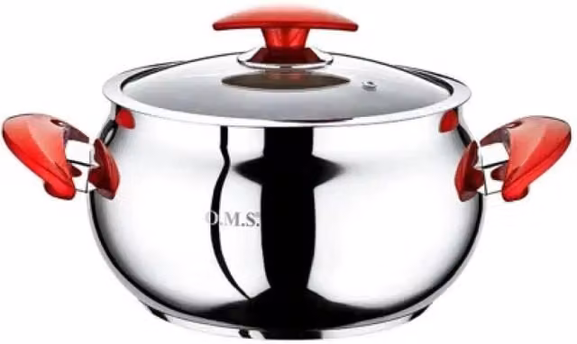 OMS 7.8L Stainless Steel Stock Pot with Glass Lid, Silver, Diameter: 26 cm